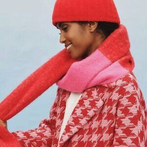 NWT Anthropologie Pink Red Chunky Knit Luxe Cozy Boho Long Winter Scarf